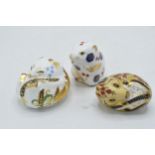 A trio of Royal Crown Derby Paperweights to include Dormouse (sleeping), Harvest Mouse and Country