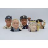A collection of small Royal Doulton character jugs to include Queen Victoria D6913, Christopher