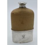 Scottish silver hipflask with glass and weaved cover, Edinburgh 1855 James McKay. 15.5cm tall.