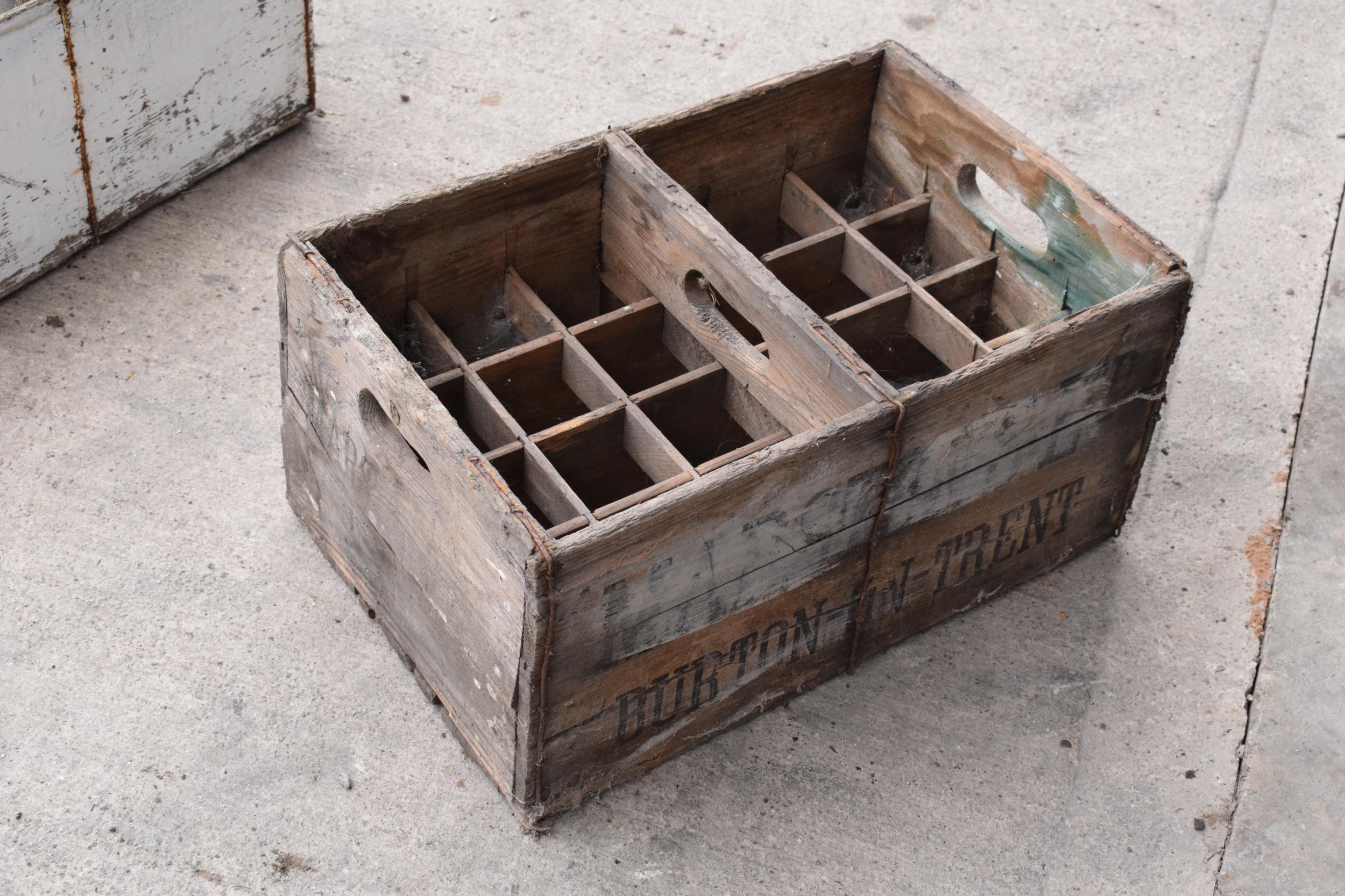 A pair of vintage Marston's of Burton upon Trent wooden beer bottle crates (2) with each holding - Image 5 of 6