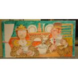 Vincent Bennett (Plymouth 1910-1993), oil on canvas panel, 'Tea for Three', 77cm x 38cm, unframed.