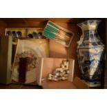 A Chinese blue and white vase together with a small collection of mainly Japanese thimbles and other