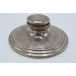 Silver circular inkwell with glass liner, monogram to top of lid. Birmingham 1907. 15cm diameter.