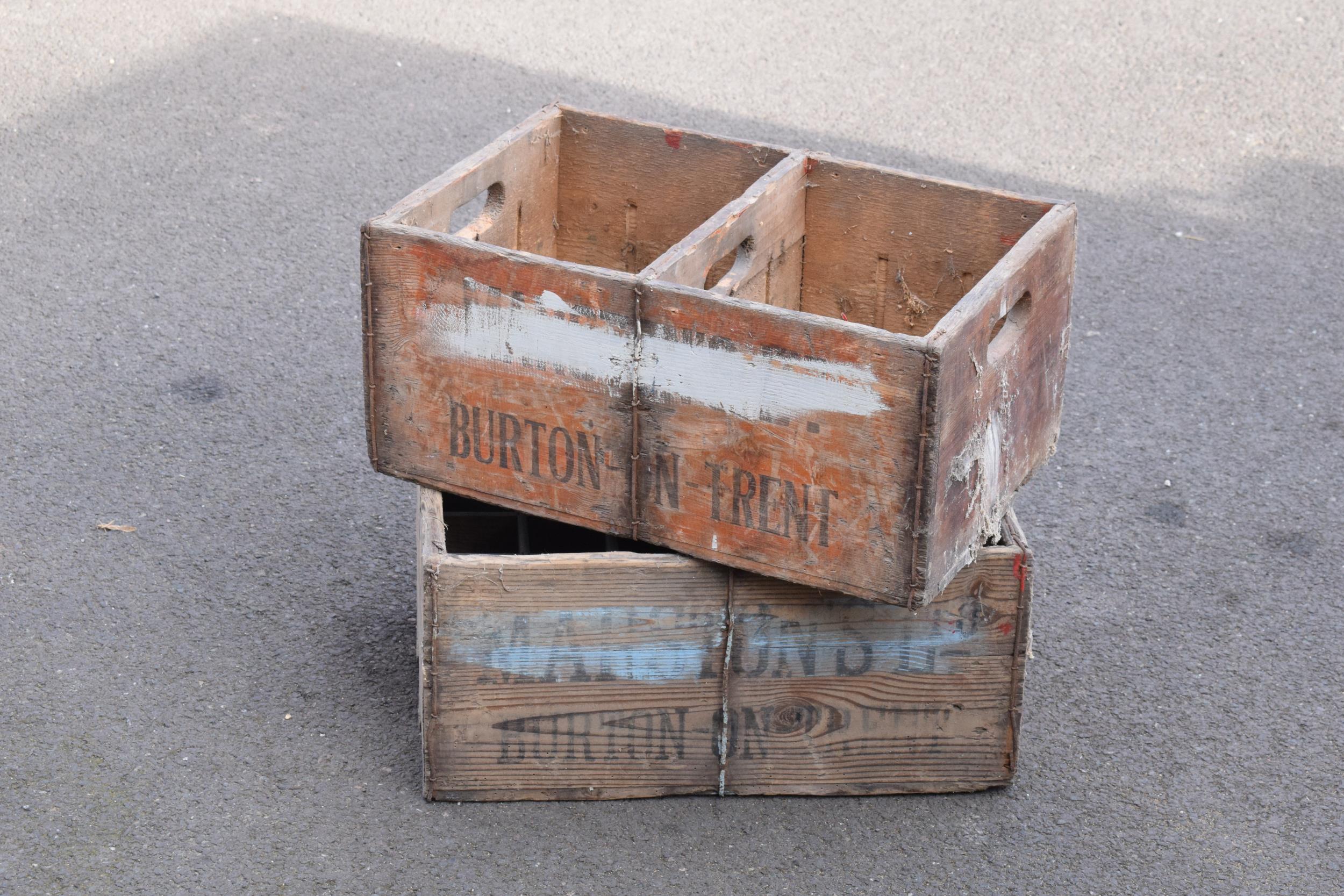 A pair of vintage Marston's of Burton upon Trent wooden beer bottle crates (2) with each holding - Image 2 of 8