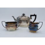Silver plated art deco three-piece tea set to include teapot, milk and sugar (3).