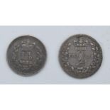 Maundy Money - pair of Queen Victoria coins, 1 1/2p and 2p coins (2).