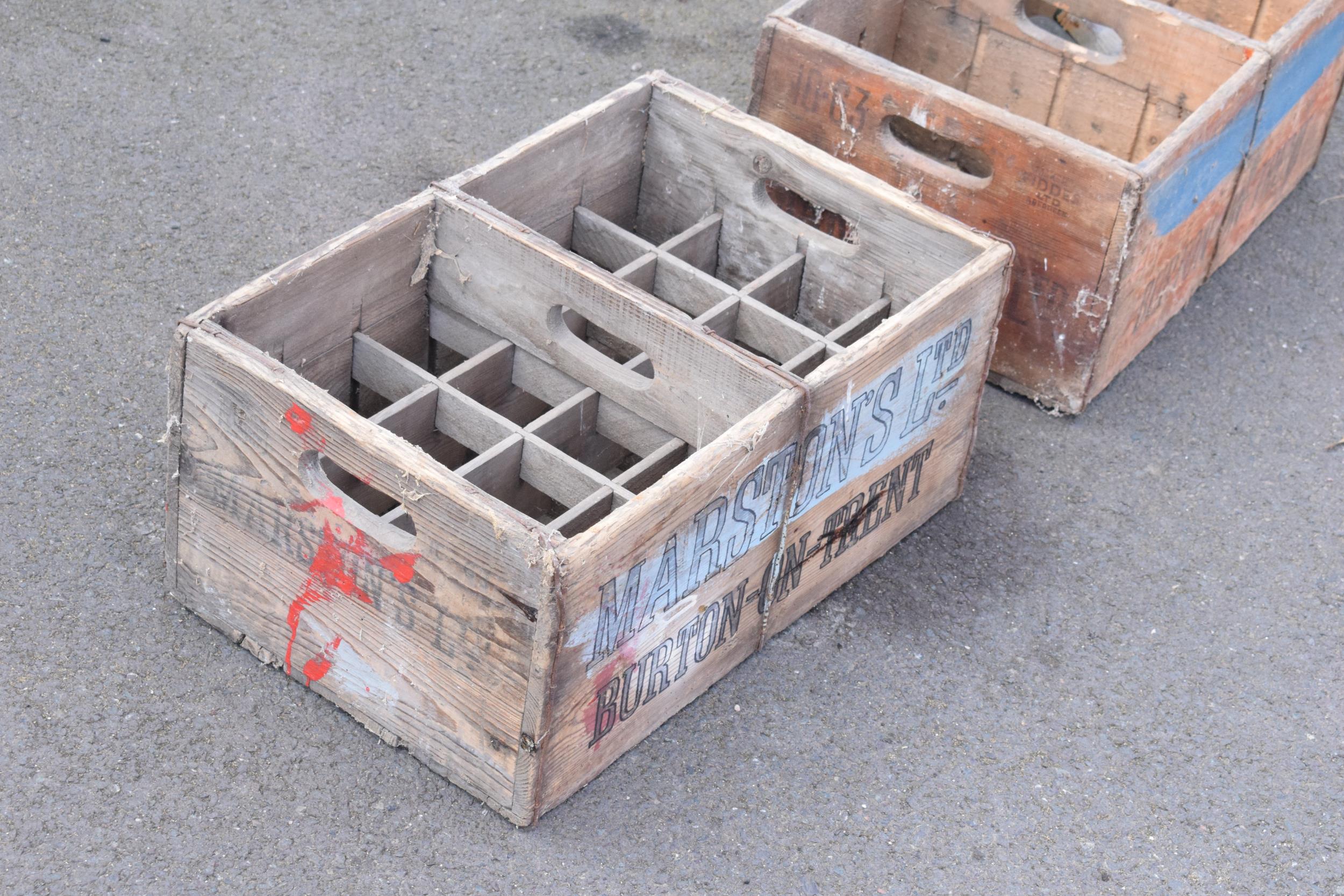 A pair of vintage Marston's of Burton upon Trent wooden beer bottle crates (2) with each holding - Image 6 of 8