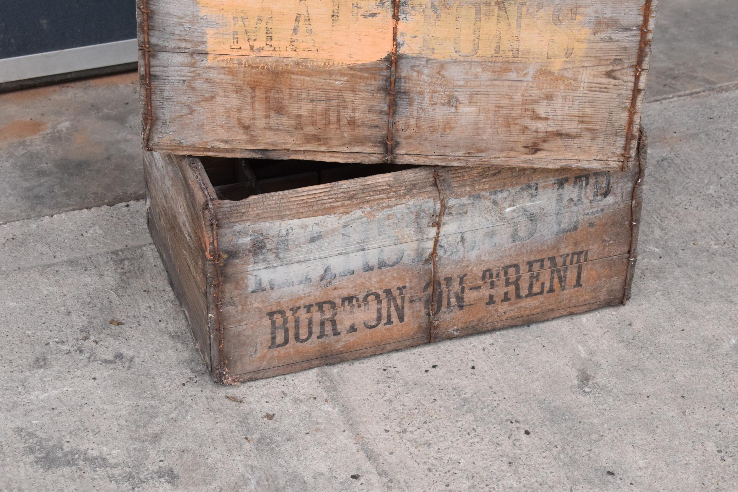 A pair of vintage Marston's of Burton upon Trent wooden beer bottle crates (2) with each holding - Image 3 of 6