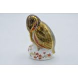 Royal Crown Derby paperweight, Kingfisher, gold stopper and red Royal Crown Derby stamp on the base.