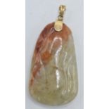 Oriental soapstone pendant set on 14ct gold mount and loop, 5cm long.