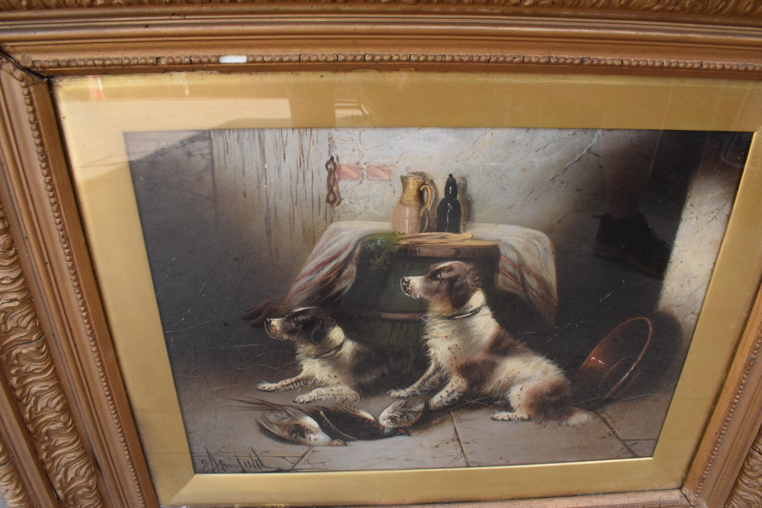 A gilt framed pair of George Armfield oil on canvas paintings with depicting terries with a pheasant - Image 4 of 13