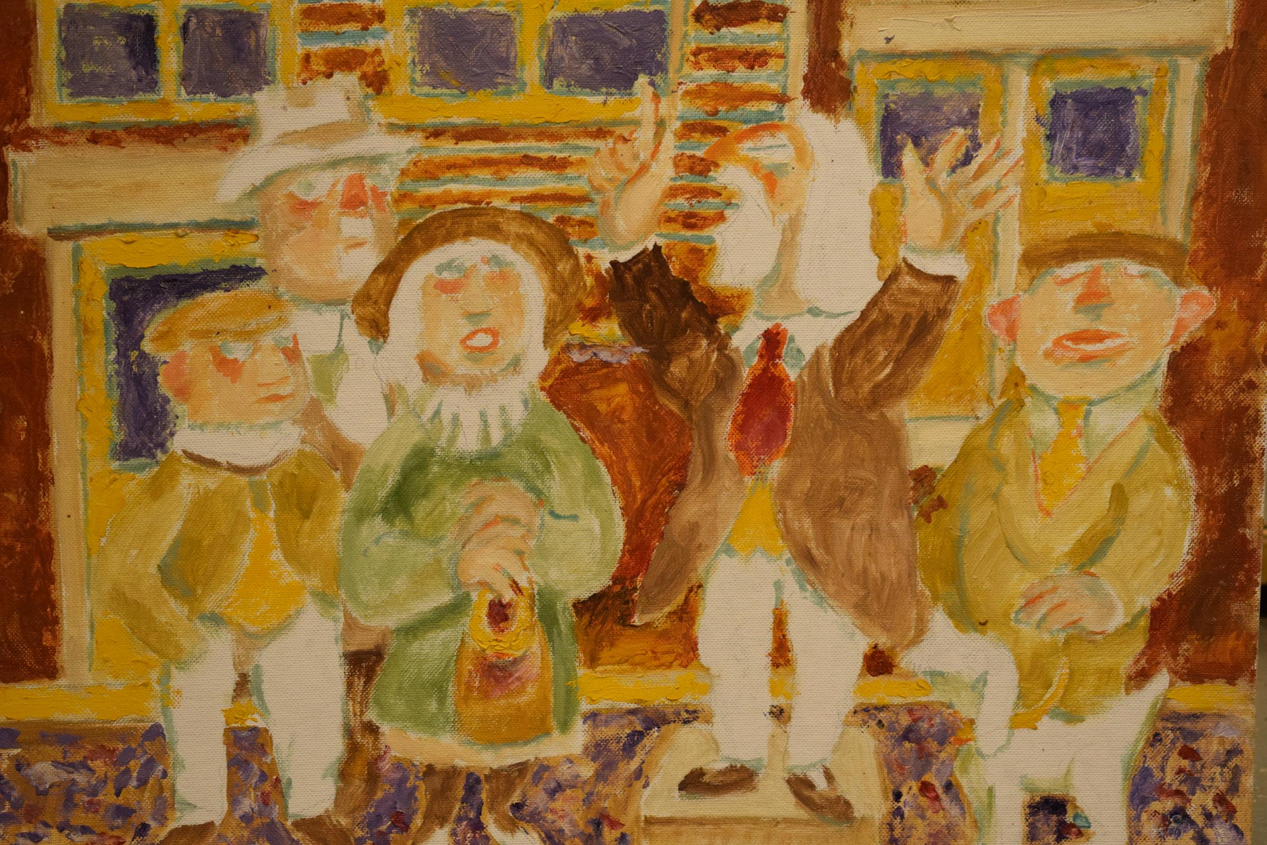 Vincent Bennett (Plymouth 1910-1993), oil on canvas panel, 'Street Preacher', 51cm x 41cm, unframed. - Image 2 of 3