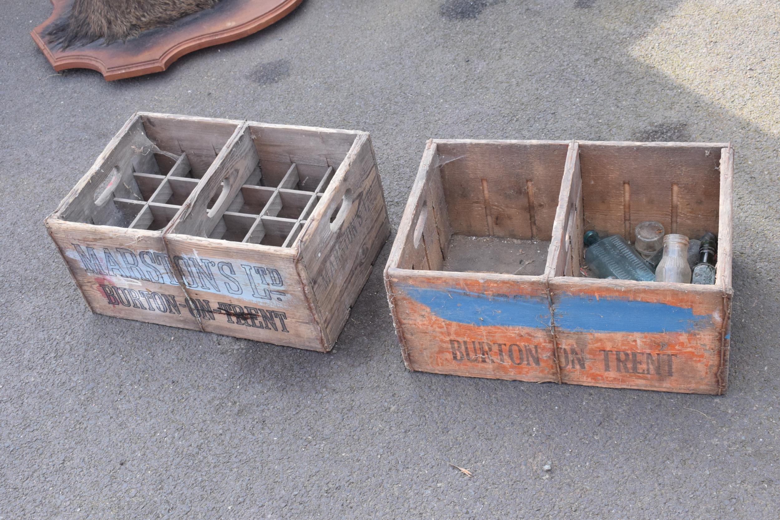 A pair of vintage Marston's of Burton upon Trent wooden beer bottle crates (2) with each holding - Image 5 of 8