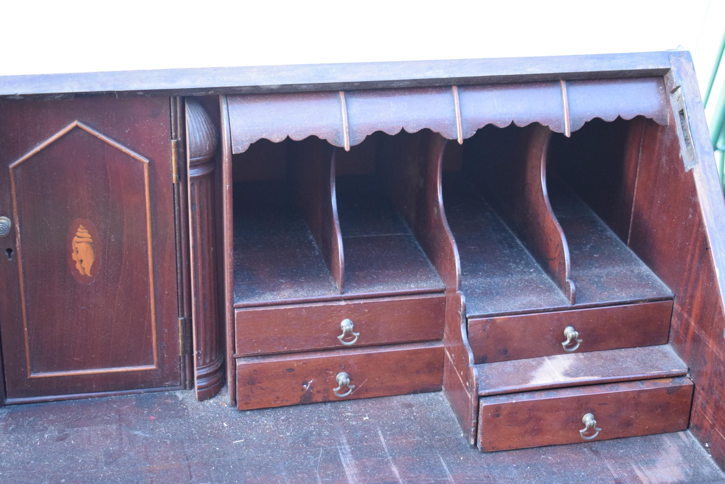 19th century bureau with fitted interior and satinwood inlay, 111 x 55 x 111cm tall. Needs some - Image 11 of 13