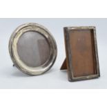 A pair of silver fronted easel-backed photo frames to include a circular example, Birmingham 1913/