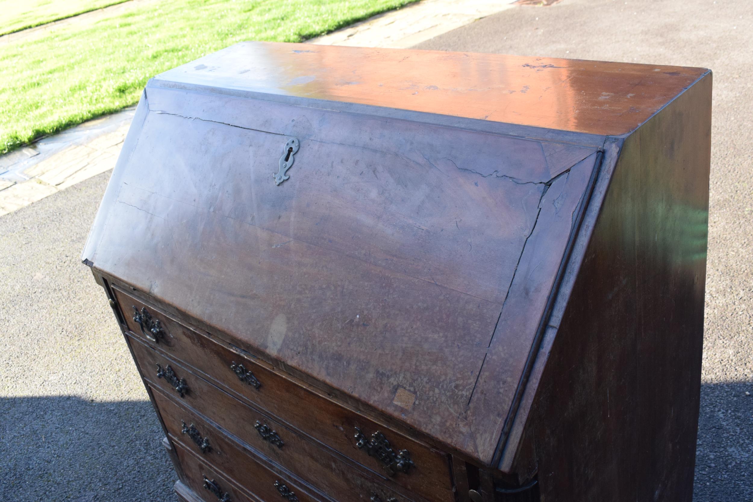 19th century bureau with fitted interior and satinwood inlay, 111 x 55 x 111cm tall. Needs some - Image 2 of 13