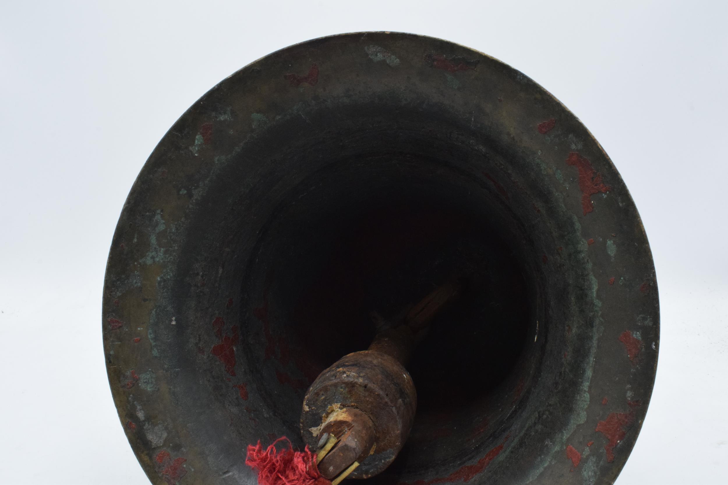 World War One original brass ship's bell 'H.M.S. Raider 1916' with clanger. 32cm tall, 26cm wide. - Image 15 of 15