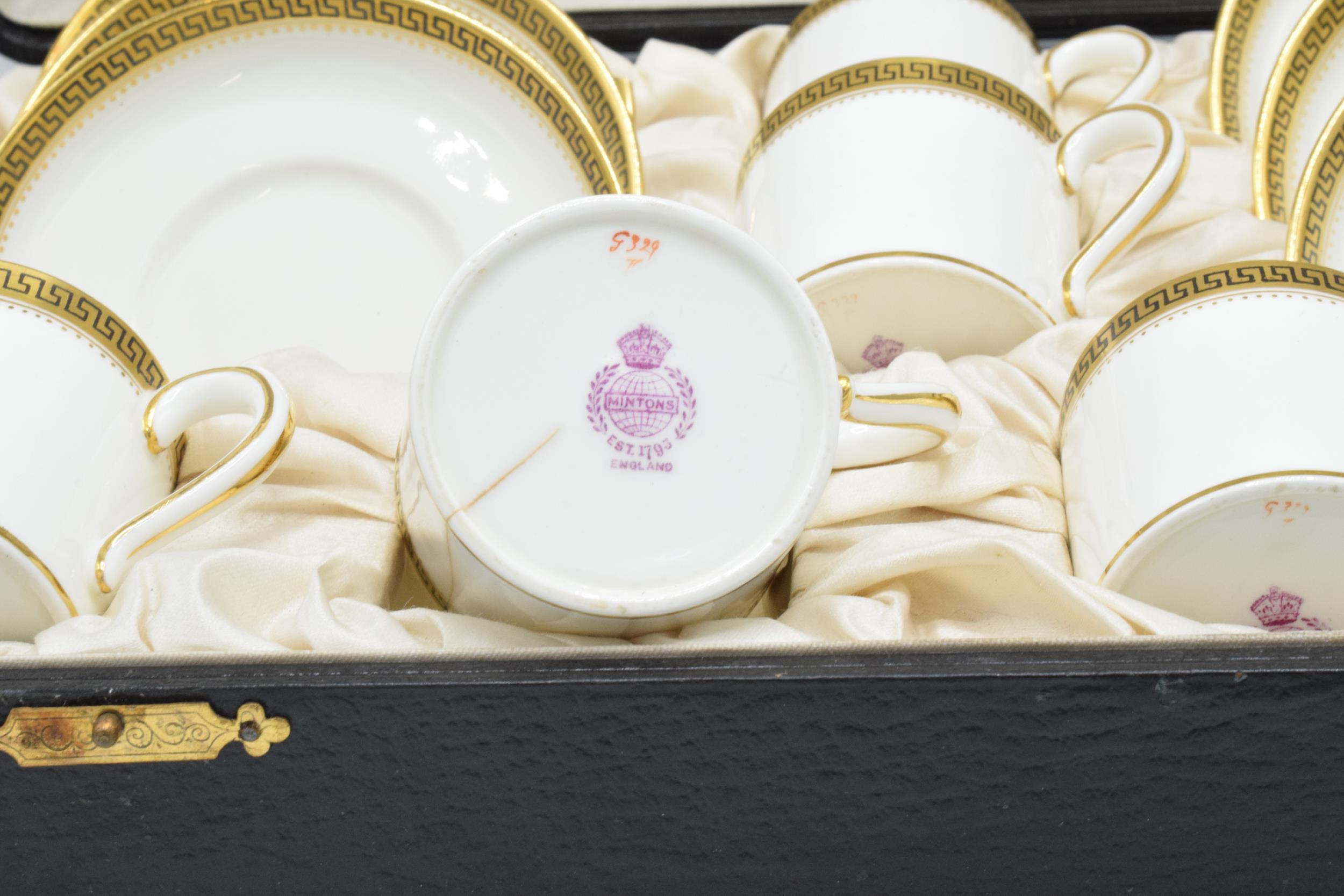 Cased Minton coffee set to include 6 cups and 6 saucers decorated with a Grecian Key style design ( - Image 3 of 3