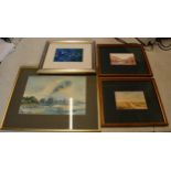 A mixed collection of framed artwork to include Trevor Jones 1988 watercolour and one 1986, 'Maze'