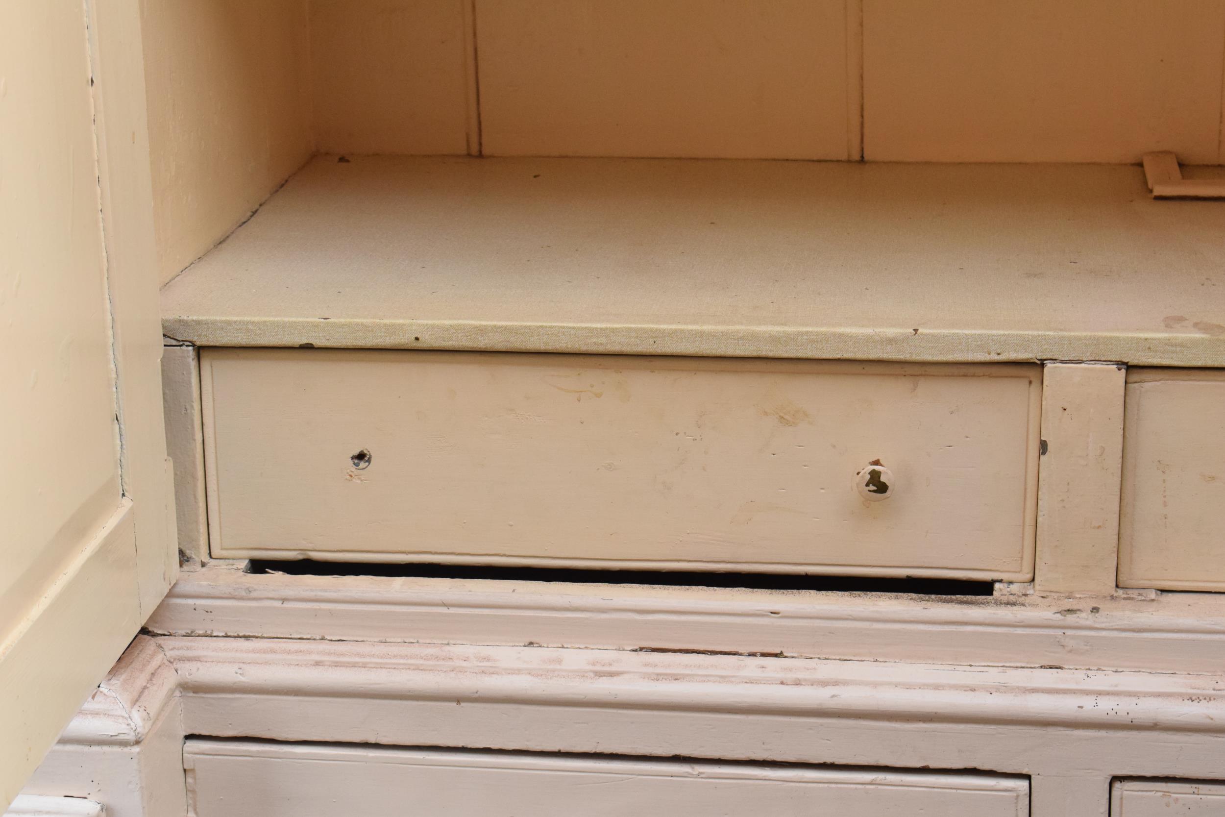 19th century painted breakfront housekeepers cupboard with brass handles and effects with a - Image 10 of 30