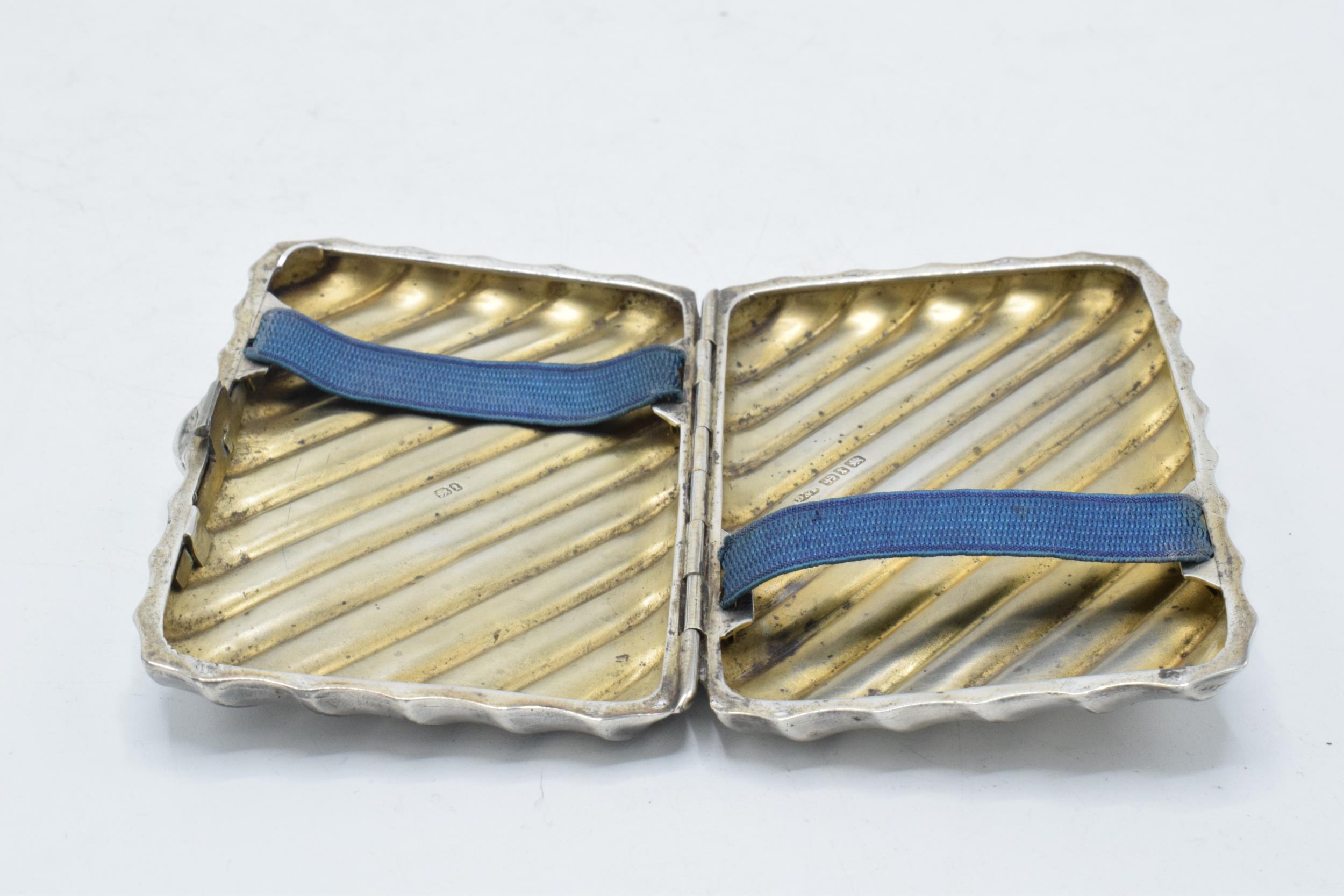 Silver ribbed cigarette case, 9cm long, 69.1 grams. Birmingham. - Image 2 of 3