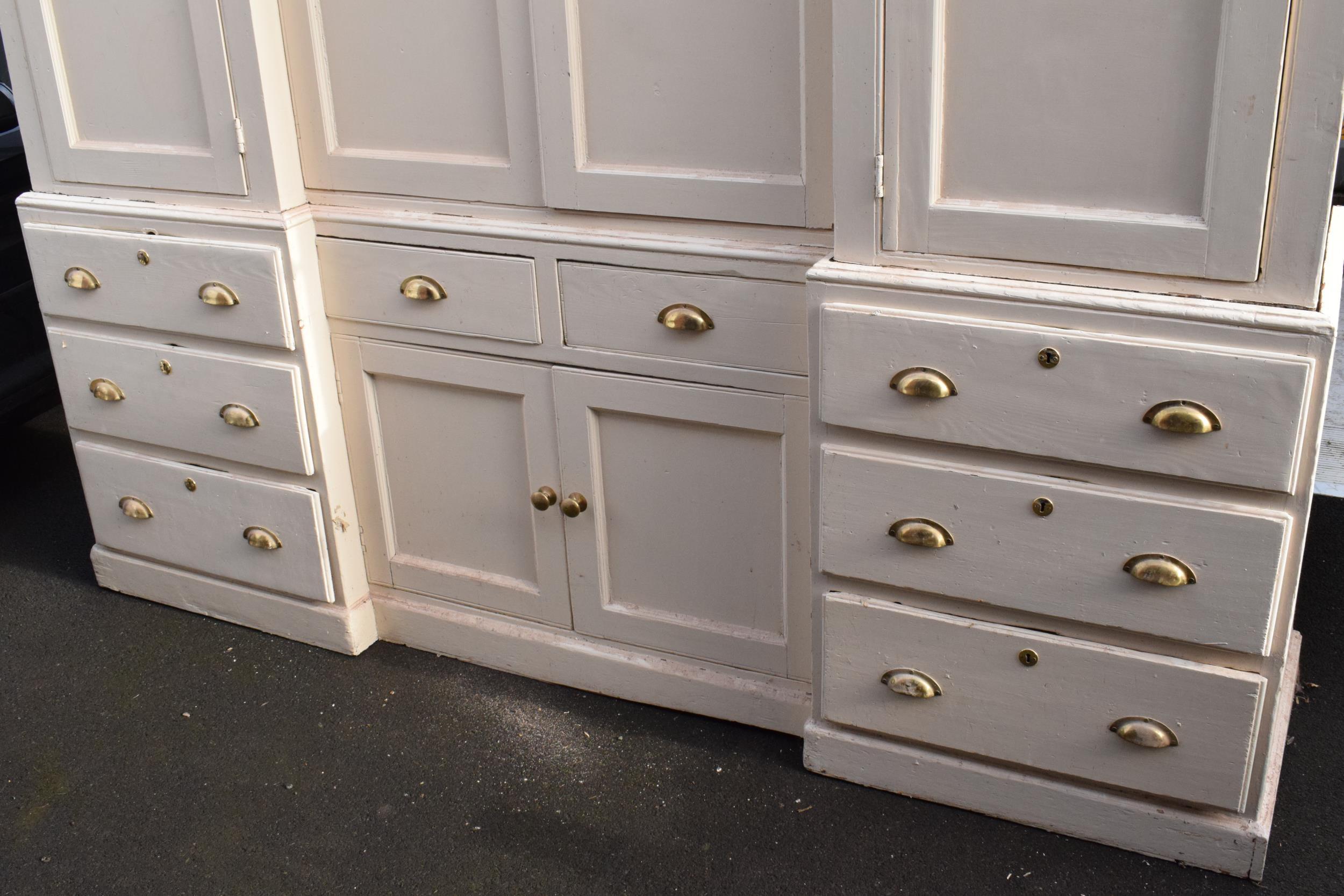 19th century painted breakfront housekeepers cupboard with brass handles and effects with a - Image 2 of 30