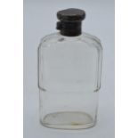 Silver-topped glass hipflask with screw-top lid, 13.5cm tall. London 1913. Some dents to silver /