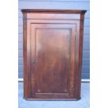 19th century inlaid corner cupboard with shell motif and corners with working lock and key, 107cm