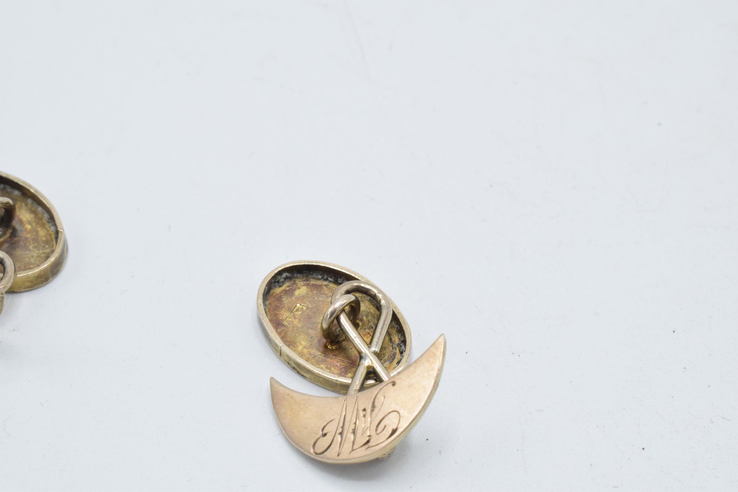 15ct gold cufflinks with initials, 5.3 grams. - Image 2 of 2