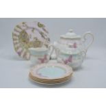 Royal Albert Zandra Rhodes My Favourite Things tea ware to include teapot, milk, sugar, 4 side