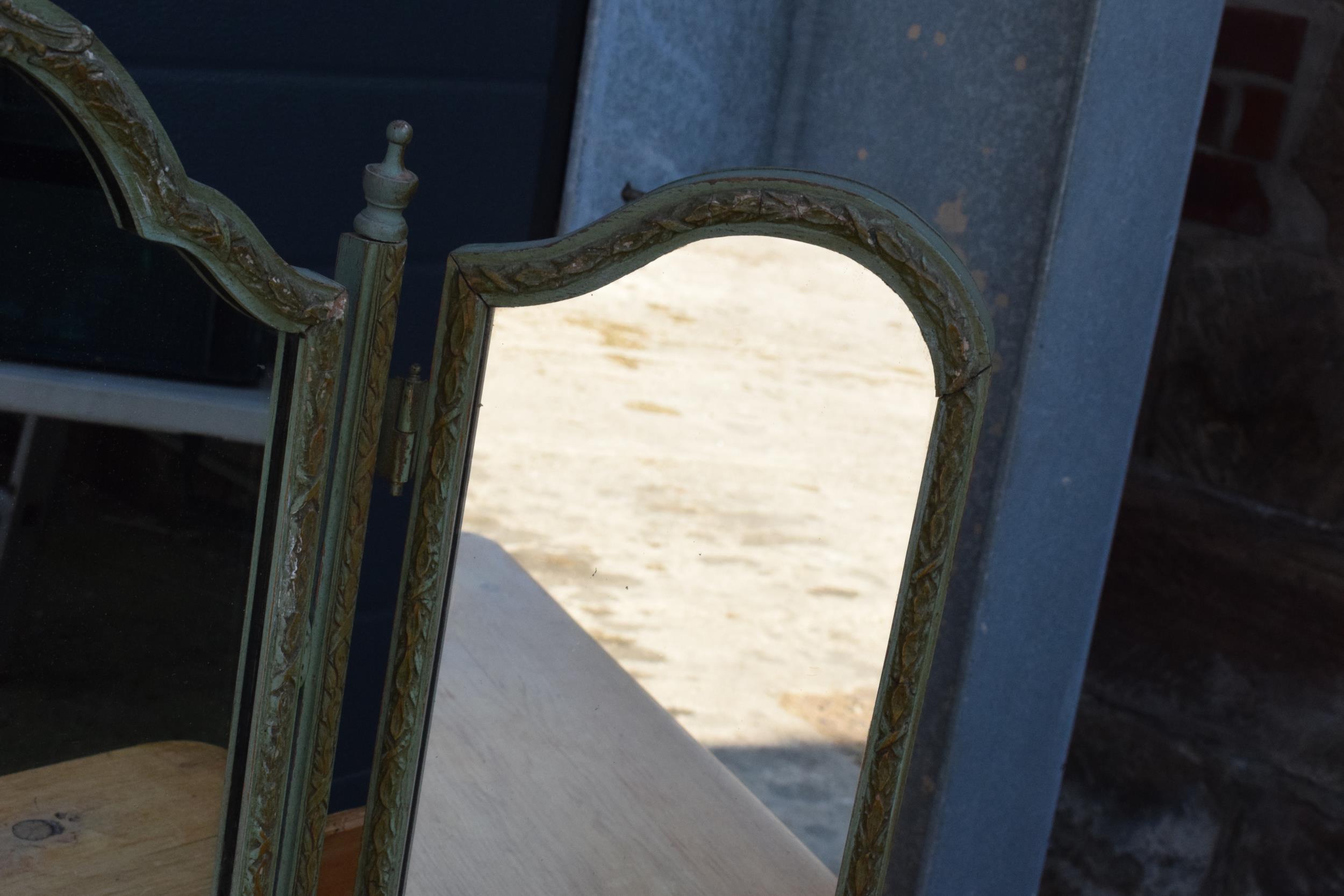 A vintage early to mid 20th century heavy triple folding mirror with painted blue tones, 50cm tall. - Image 4 of 9