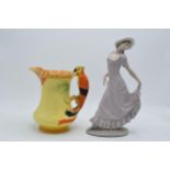 Burleigh Art-Deco jug with cockatoo handle together with Nao figure of a girl wearing a bonnet (