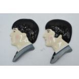 Moorland Pottery Beatles face wall plaques: Lennon and McCartney (2). In good condition with no