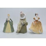 Lladro figure of a jester together with a pair of Francesca figures (3). In good condition with no