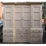 19th century painted breakfront housekeepers cupboard with brass handles and effects with a
