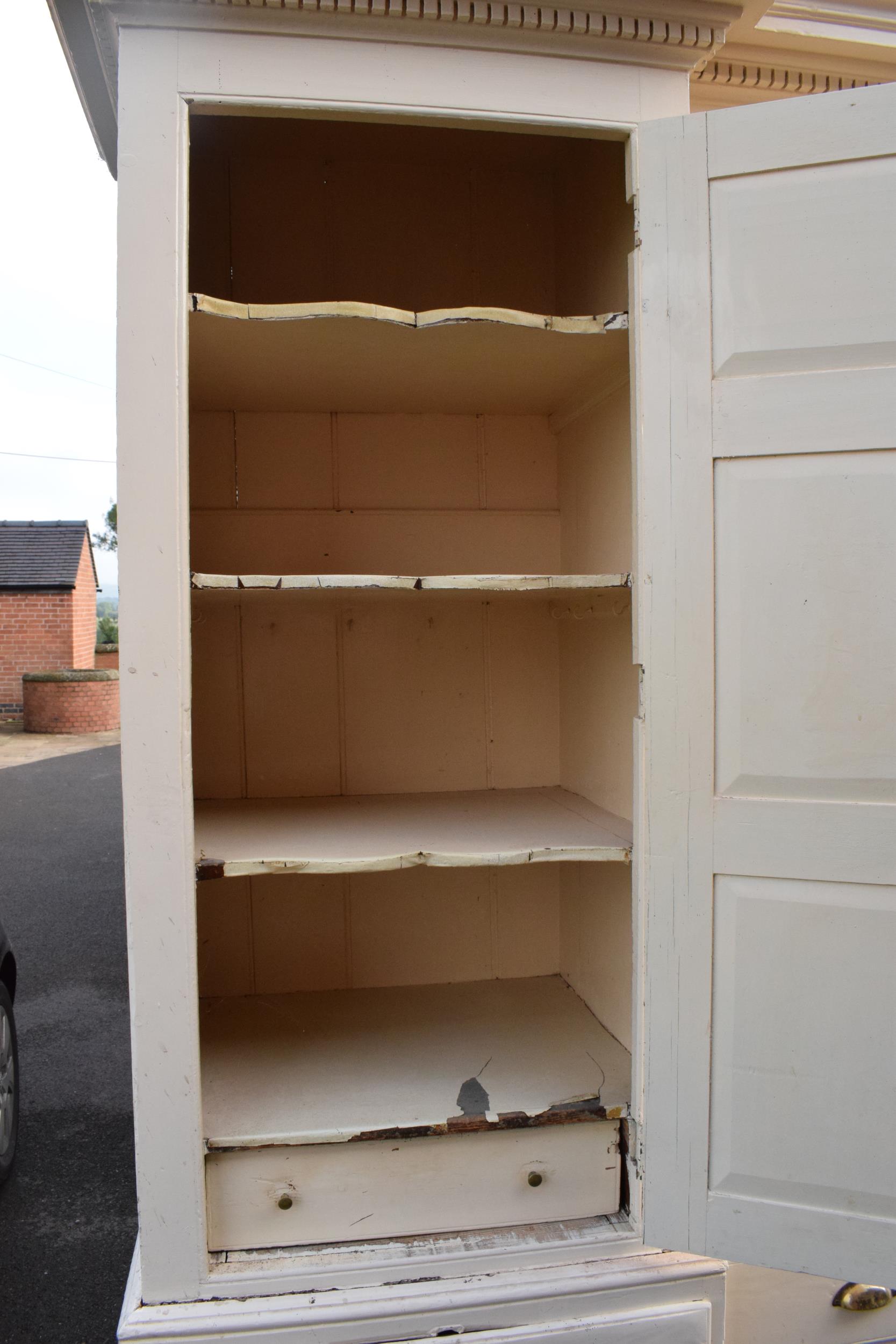 19th century painted breakfront housekeepers cupboard with brass handles and effects with a - Image 12 of 30