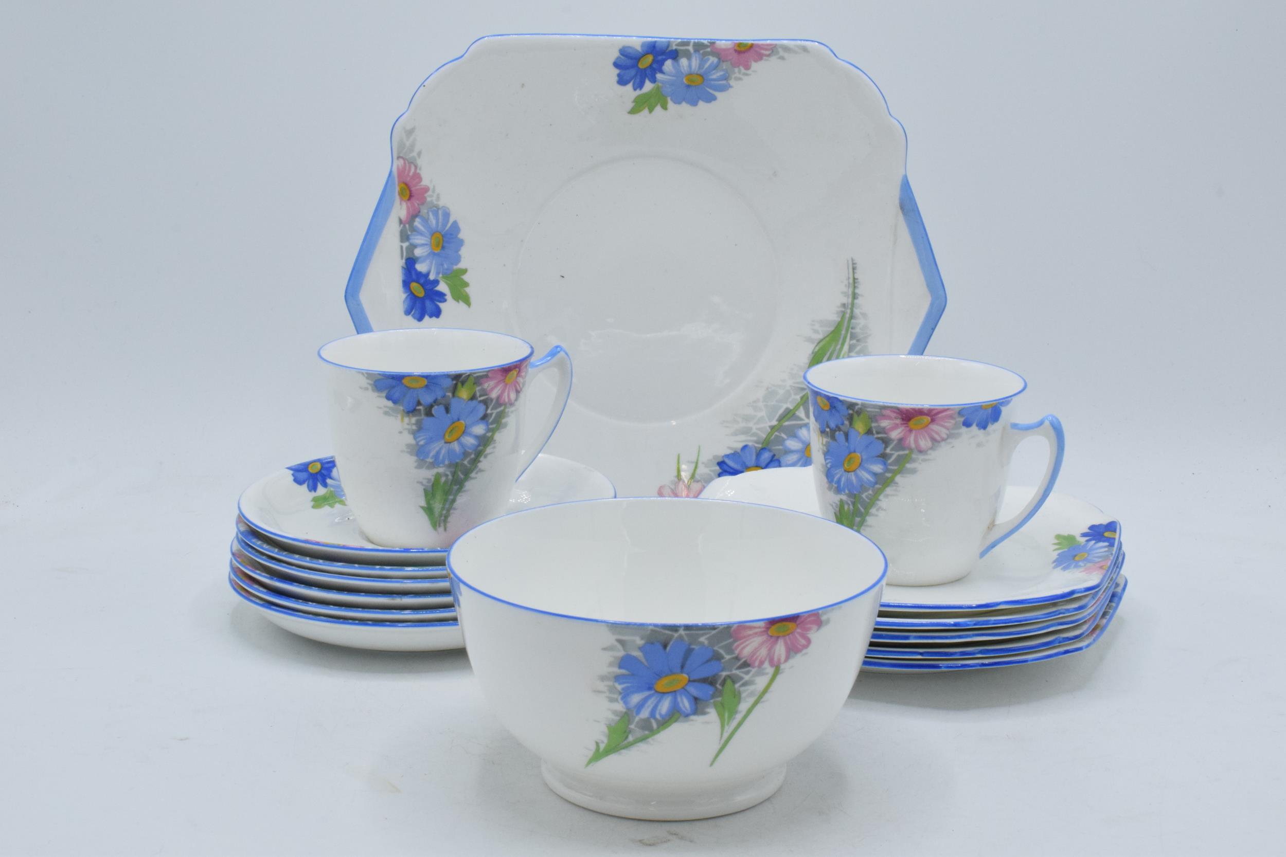 Shelley Strand shaped tea set pattern 12216 to include a cake plate, 6 saucers, 5 side plates, 2