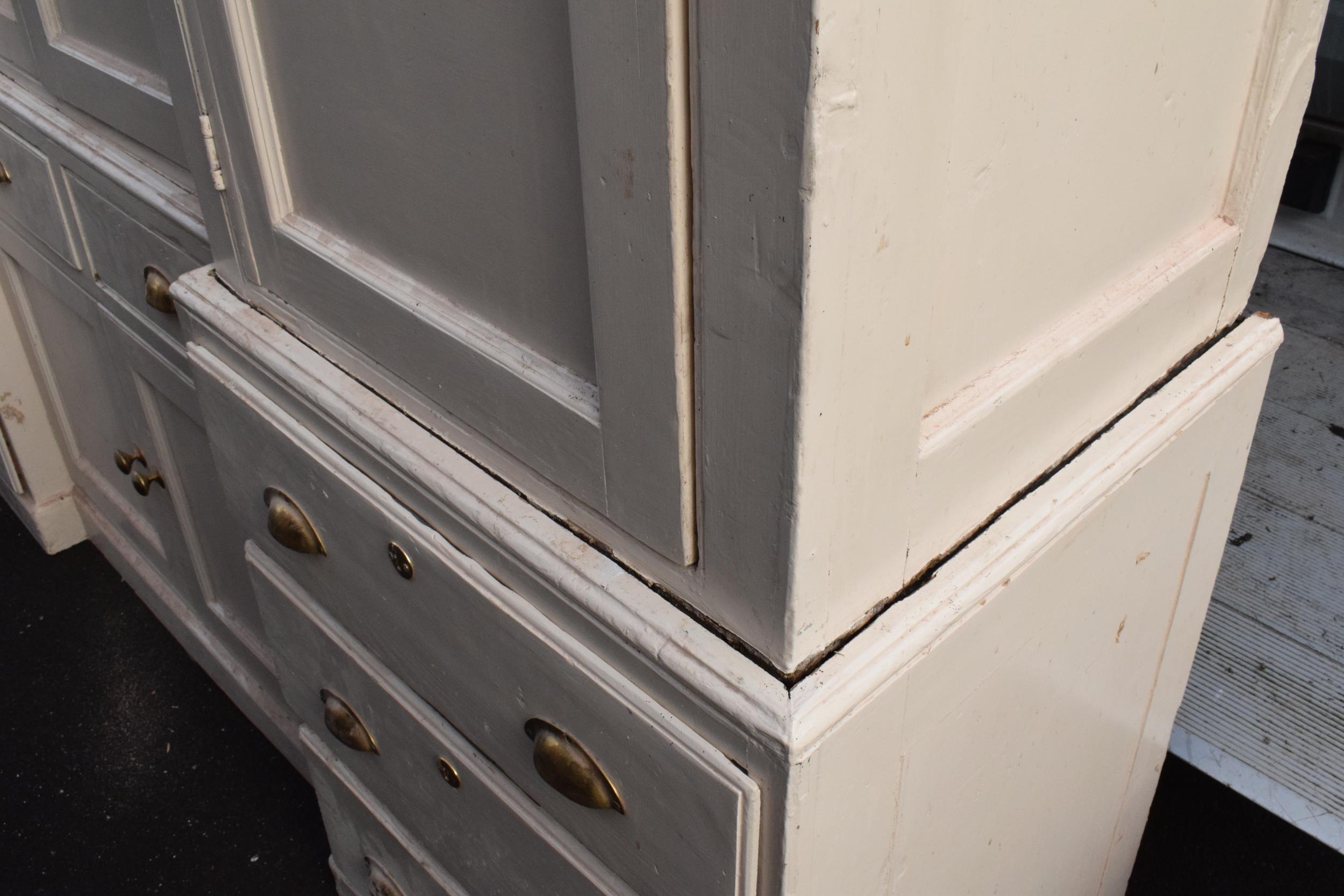 19th century painted breakfront housekeepers cupboard with brass handles and effects with a - Image 7 of 30