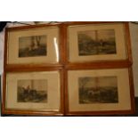 A collection of period 20th century hunting scenes coloured lithographs in maple frames (4).