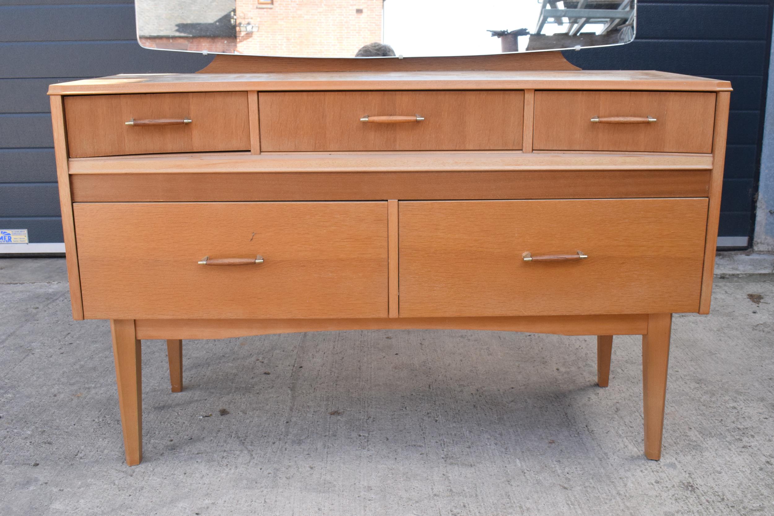 Lebus mid century breakfront mirror backed sideboard / dressing table. 110 x 48 x 114cm tall. Age- - Image 2 of 8