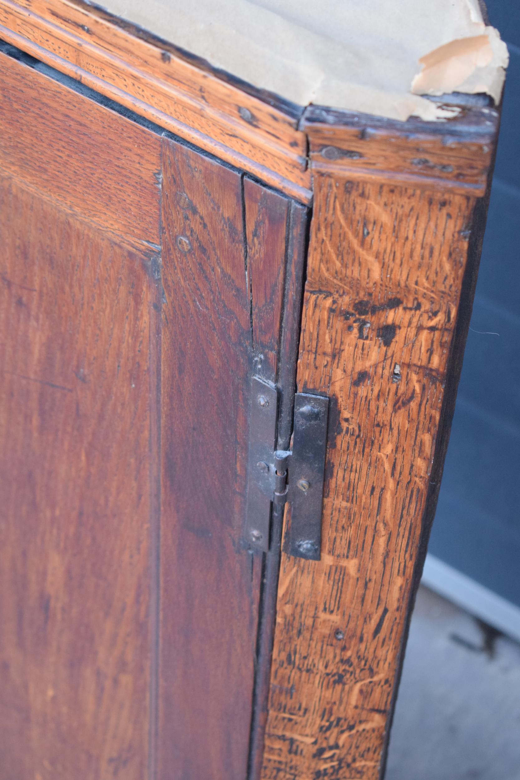 19th century oak corner cupboard with cast metal H-hinges with nice shade of brown, 101cm tall, 74cm - Image 11 of 12