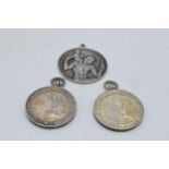 A trio of silver medallions / fobs to include 2 athletic and a St Christopher (3), 41.5 grams.