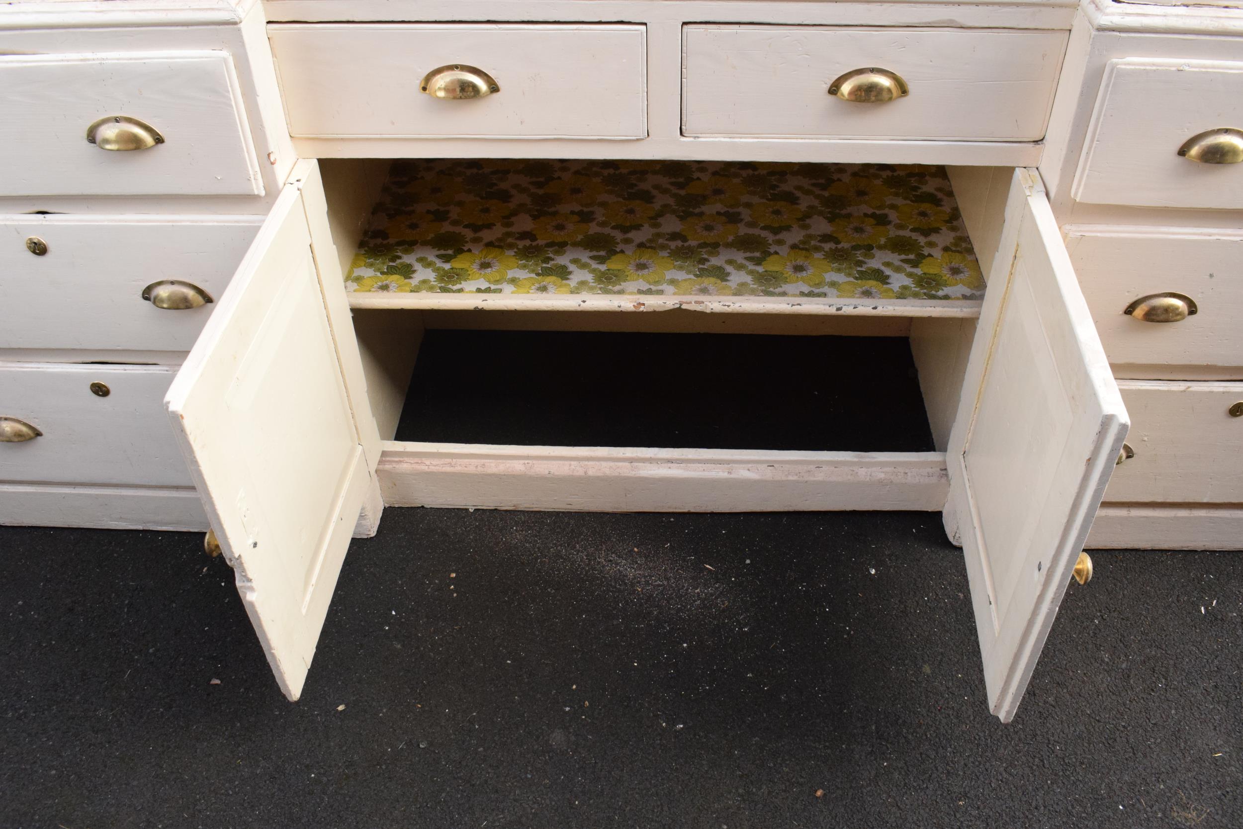 19th century painted breakfront housekeepers cupboard with brass handles and effects with a - Image 14 of 30