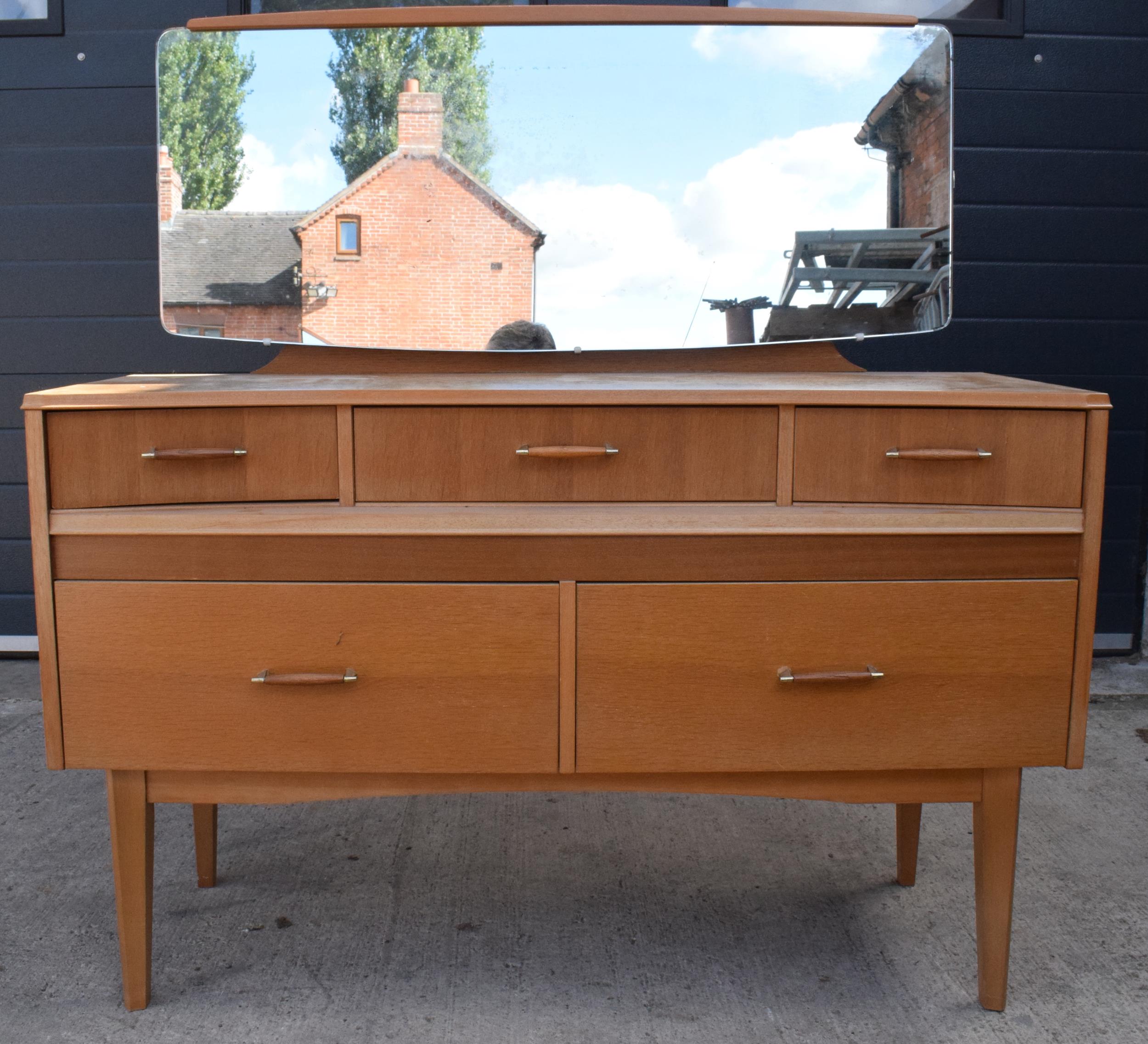 Lebus mid century breakfront mirror backed sideboard / dressing table. 110 x 48 x 114cm tall. Age-