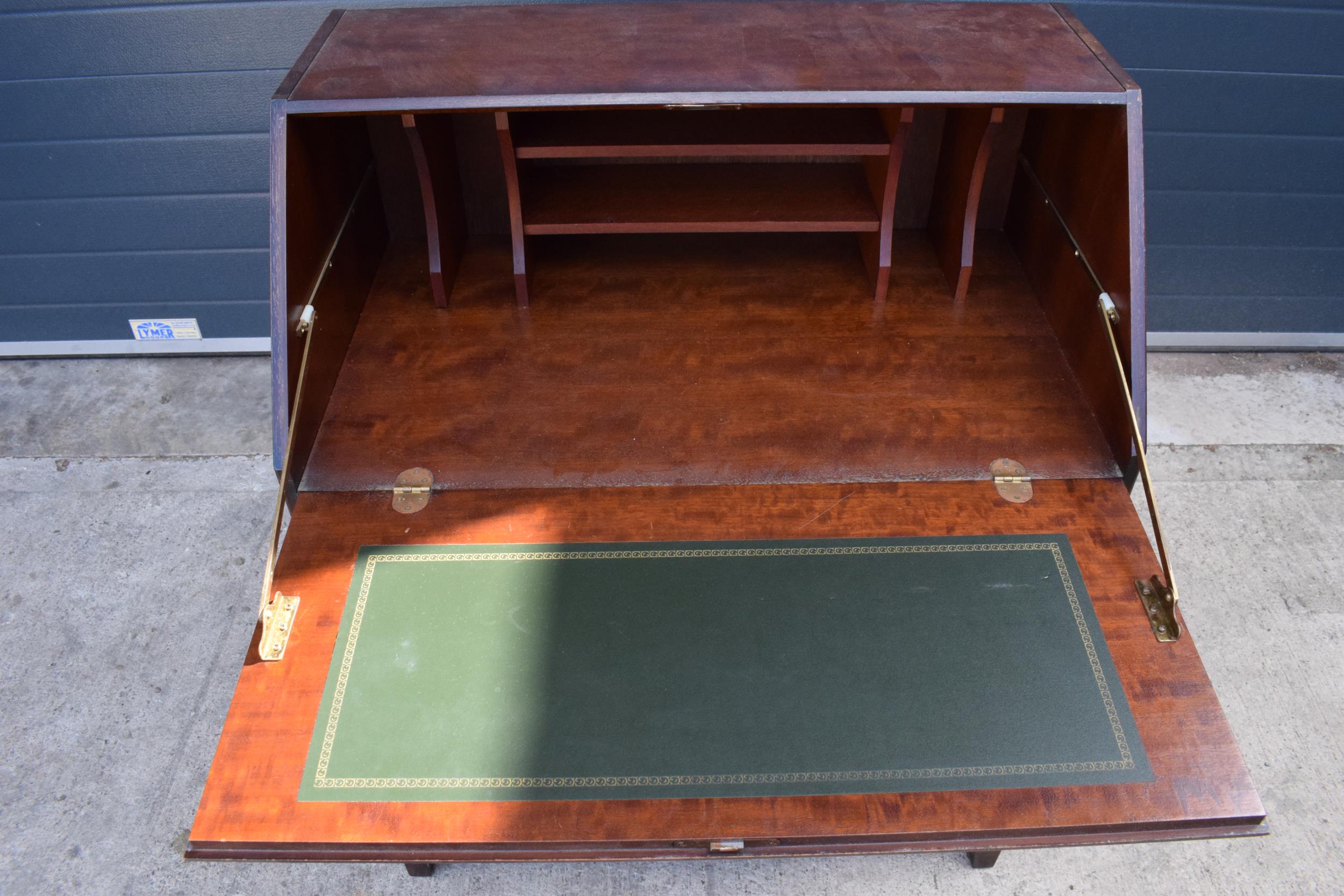 Stag mid-century brown bureau with leather inset to interior. 76 x 46 x 98cm tall. Age-related - Image 6 of 7