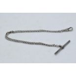 Silver Albert watch chain with T-bar, 18.5 grams, 30cm long.