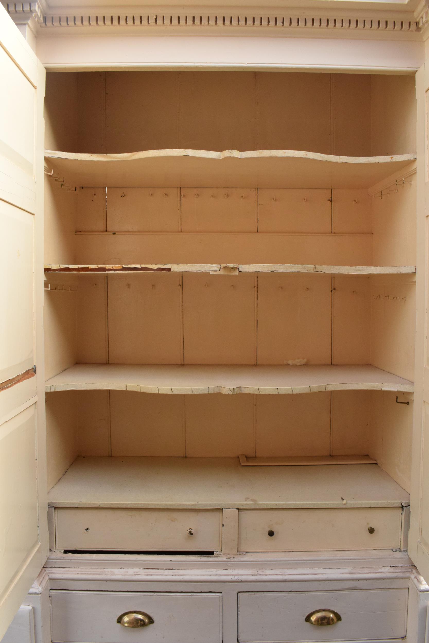 19th century painted breakfront housekeepers cupboard with brass handles and effects with a - Image 9 of 30