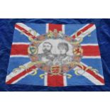 A large vintage velvet coronation and Union Jack flag for the Coronation of King George V and