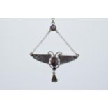 Silver Art-Nouveau enamalled winged pendant and chain.