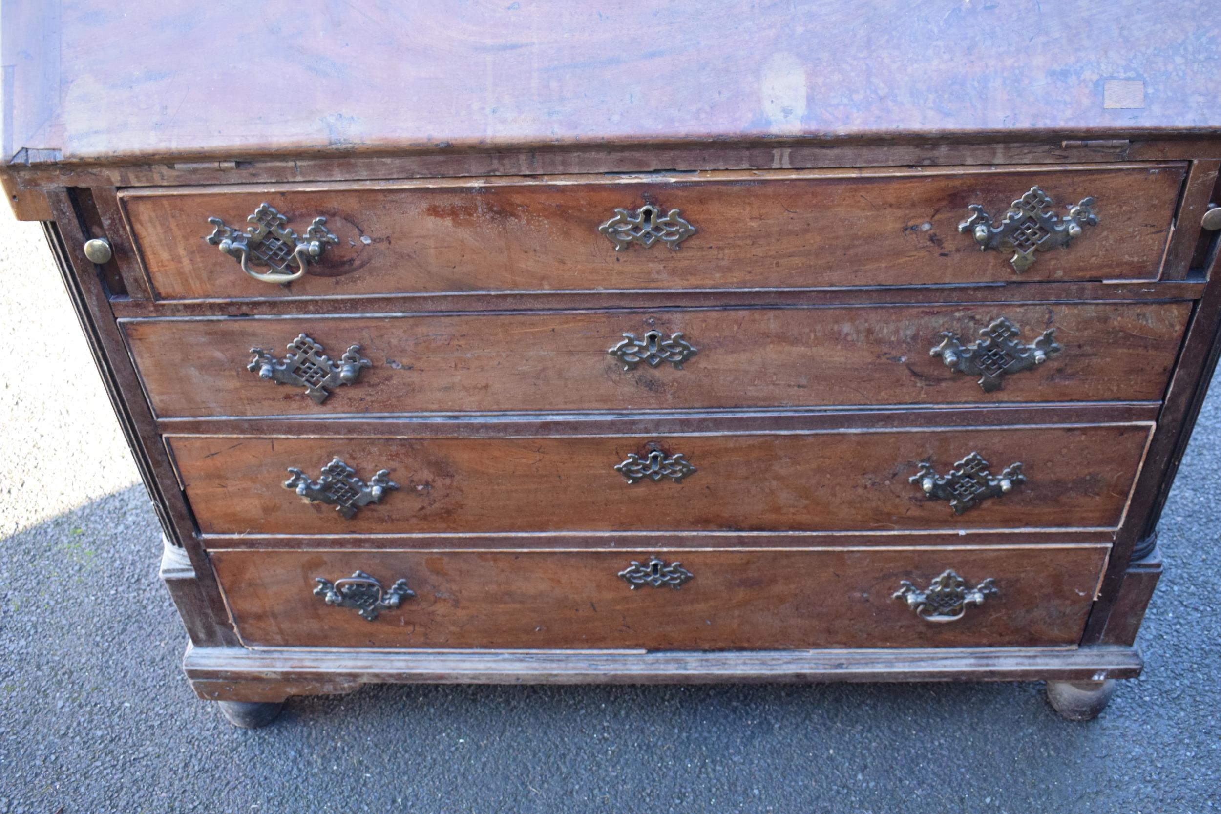 19th century bureau with fitted interior and satinwood inlay, 111 x 55 x 111cm tall. Needs some - Image 9 of 13